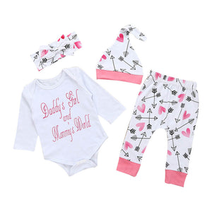 Newborn Infant Baby Girl Clothes Letter Romper Top+Pants+Hat Outfits Clothes Set